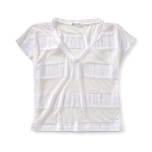 Aeropostale Womens Sheer Stripe Wide Basic T-Shirt, White, NWT